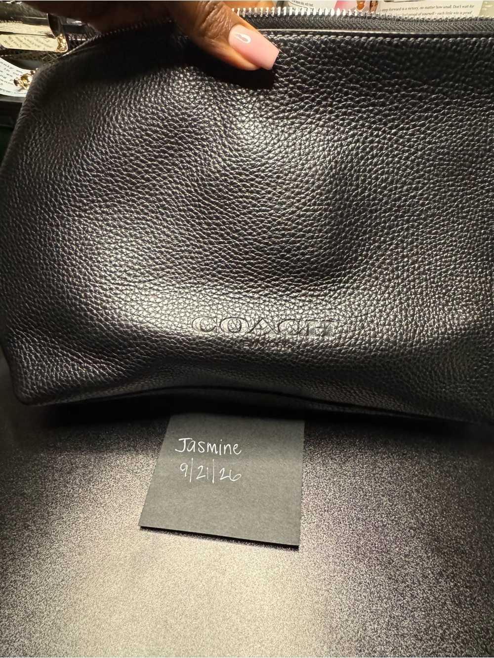 Coach Black Pebbled Leather Cosmetic Pouch